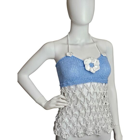 🌸 Handmade Knit & Crochet Flower Top 🌸 - Picture 1 of 8